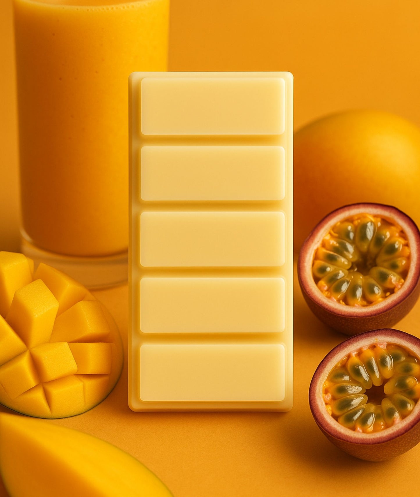 Aroma tart artigianale in cera di soia profumata al mango e passion fruit, con forma elegante a blocco facilmente divisibile