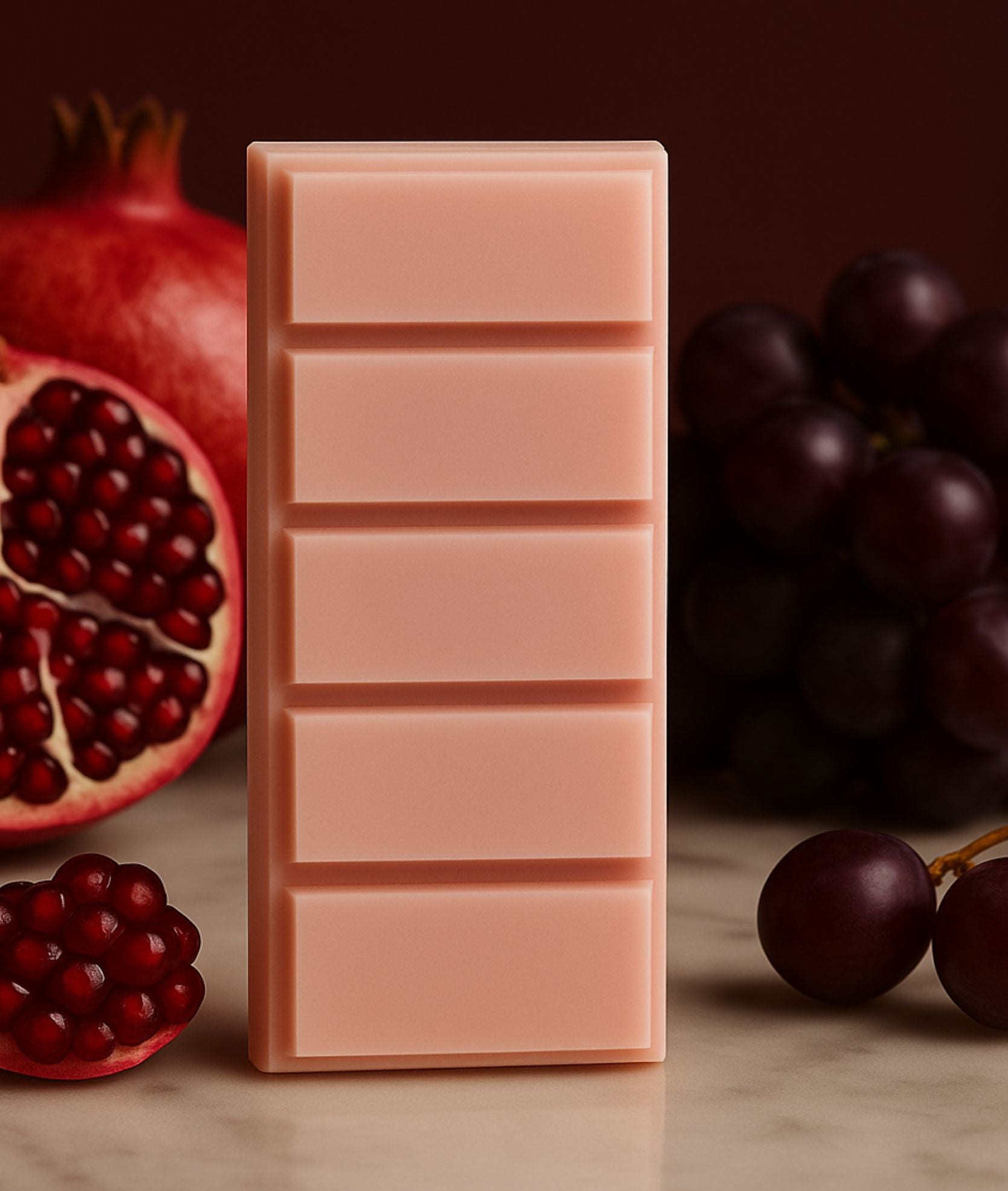 Aroma tart artigianale in cera di soia profumata al melograno e uva fragola, con forma elegante a blocco facilmente divisibile