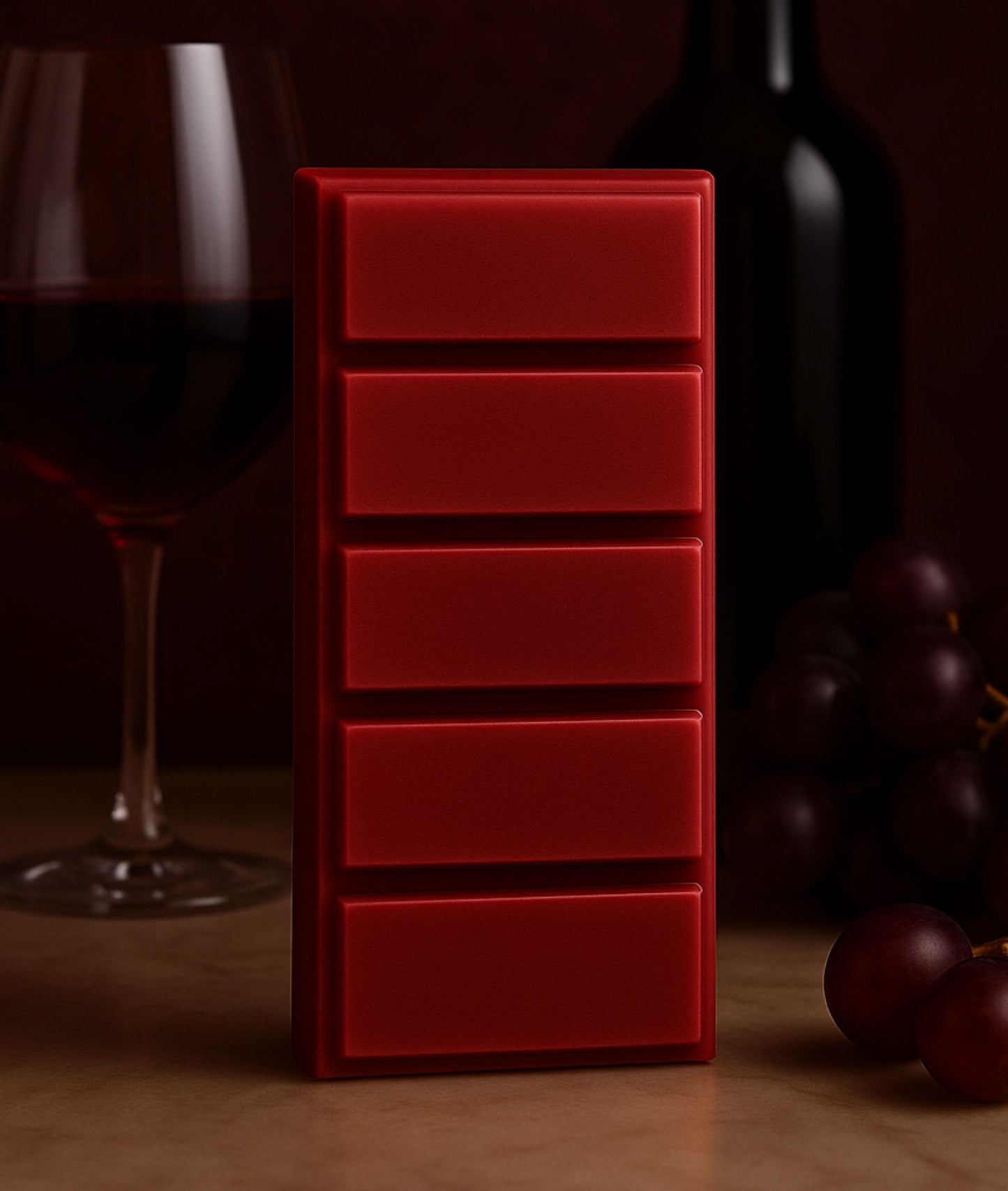 Aroma tart artigianale in cera di soia profumata al vino rosso, con forma elegante a blocco facilmente divisibile
